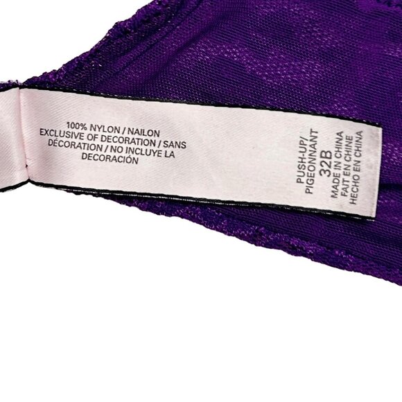 Victoria's Secret 32B Push Up Bra Purple Lace Strappy Front Adjustable Straps - Picture 9 of 12